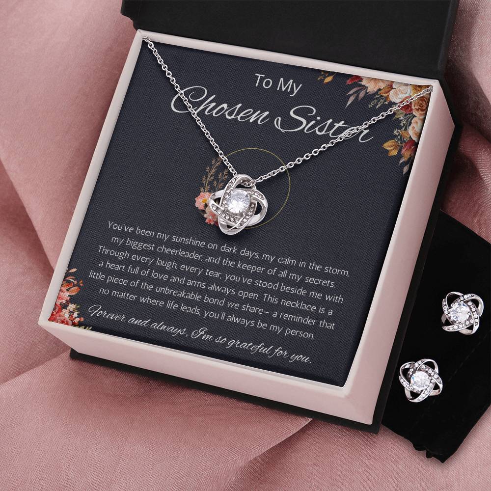 Soul Sister Necklace, Unbiological Sister Gift,  Love  Knot Necklace and Earring Set, Best Friend Gift, BFF gift Necklace, Birthday, Graduation, Christmas