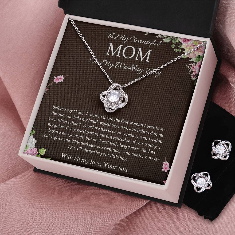 Mother of the Groom Gift From Son To Mom Gift Love Knot Necklace And Earring Wedding Gift Necklace Groom to Mother Son to Mother Gift For Wedding
