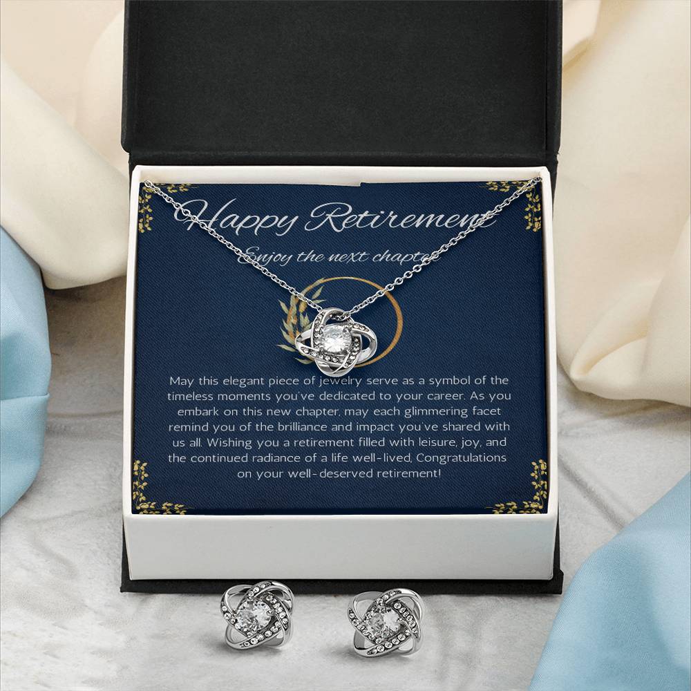Retirement gift for women, retirement necklace, jewelry for retirement, love knot necklace and Earring, gift for coworkers, coworker leaving