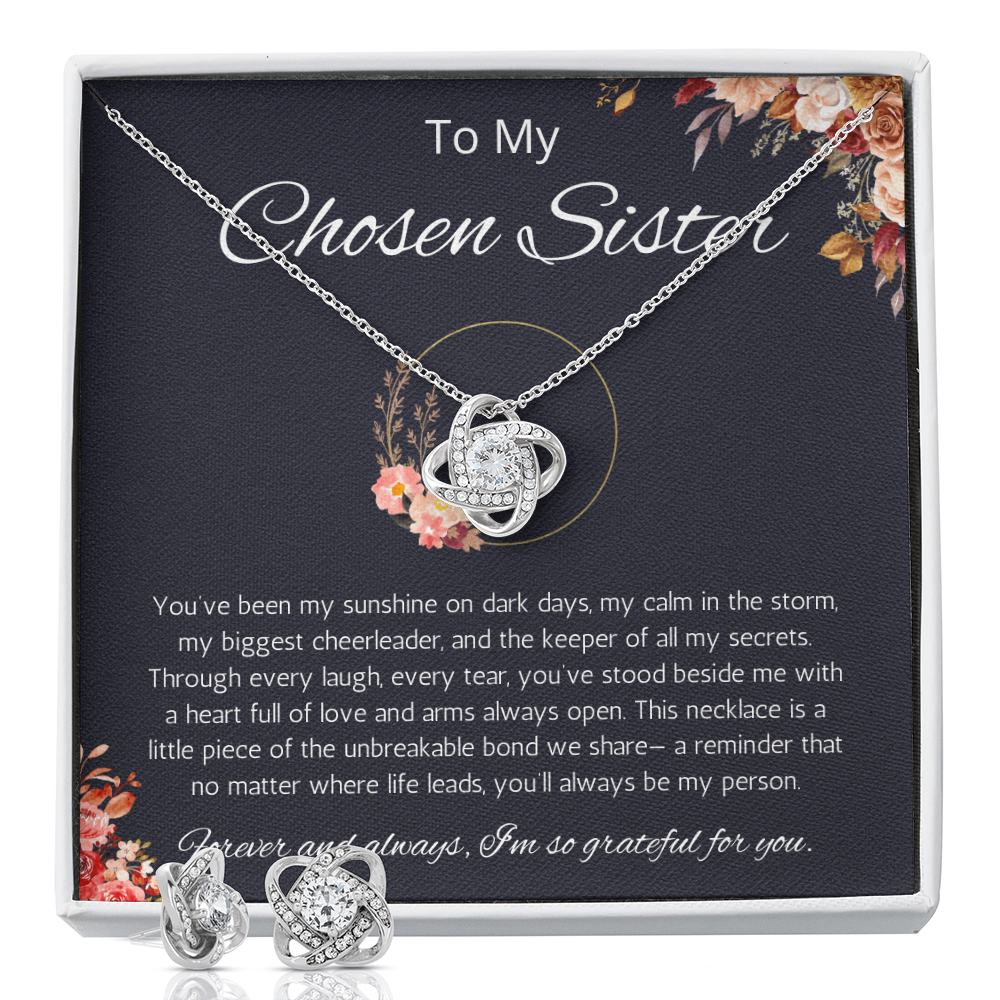 Soul Sister Necklace, Unbiological Sister Gift,  Love  Knot Necklace and Earring Set, Best Friend Gift, BFF gift Necklace, Birthday, Graduation, Christmas