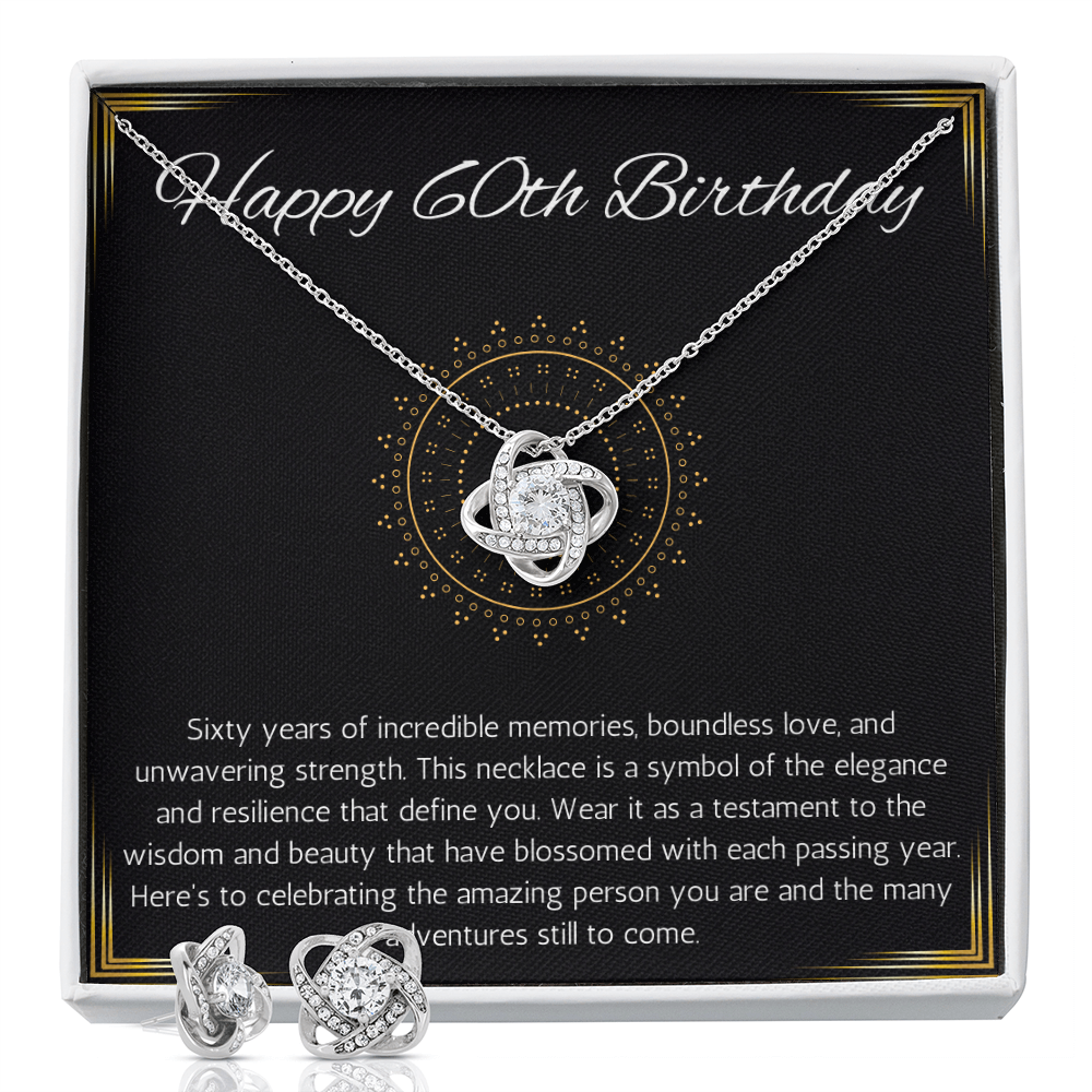 60th birthday gift for women, 60th birthday gift necklace for mom, grandma, nana, sister love knot Necklace and earring for 60th birthday