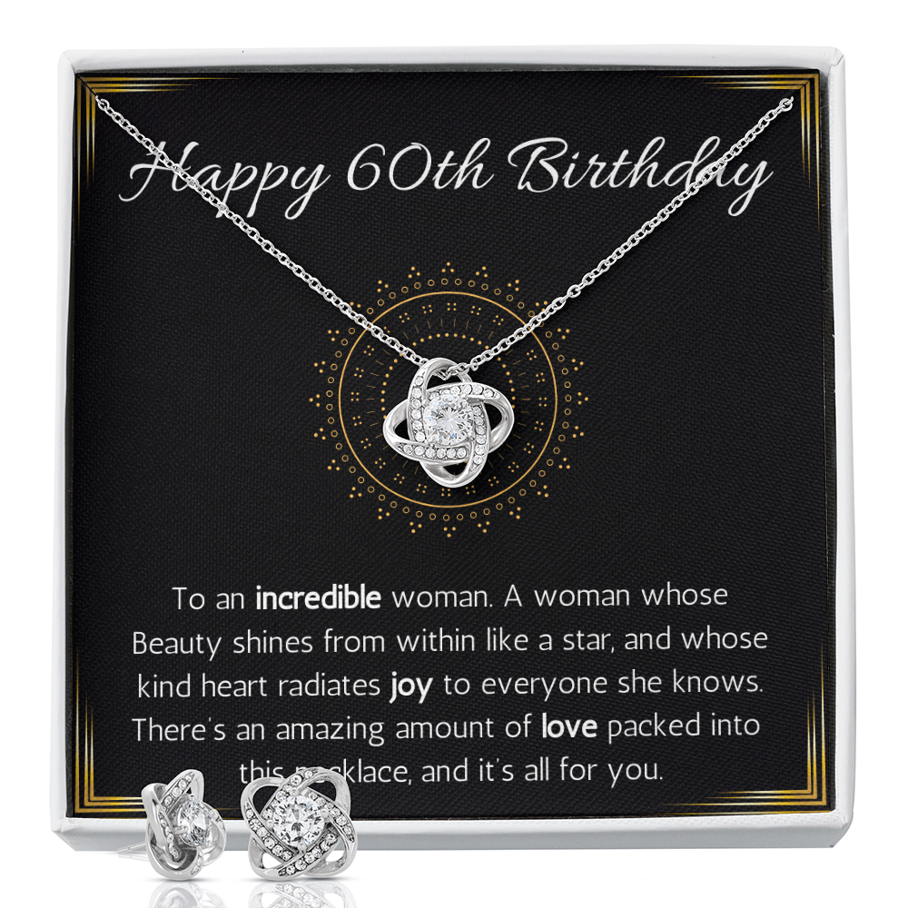 Happy 60th birthday jewelry gift for woman turning 60 necklace and Earring Set, 60th birthday gift necklace for sister, friend, wife, mom