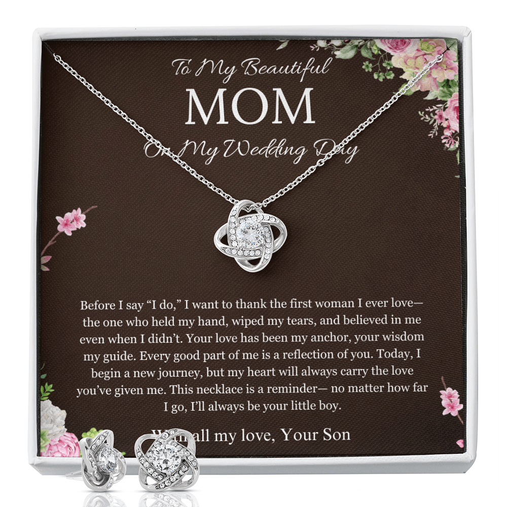 Mother of the Groom Gift From Son To Mom Gift Love Knot Necklace And Earring Wedding Gift Necklace Groom to Mother Son to Mother Gift For Wedding
