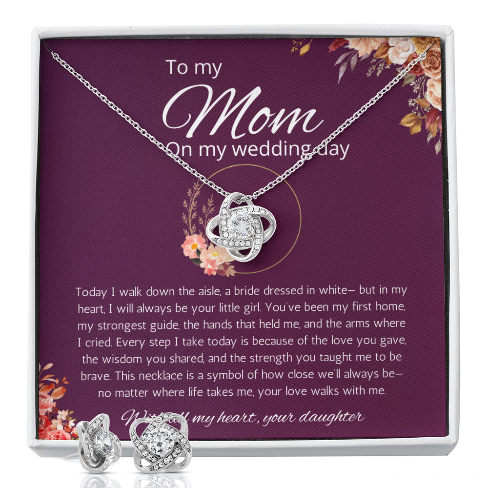 Mother of Bride Gift From Daughter Mother of the Bride From Bride Love Knot Necklace and Earring set Wedding Gift, Engagement Gift from Daughter