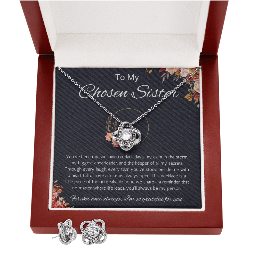 Soul Sister Necklace, Unbiological Sister Gift,  Love  Knot Necklace and Earring Set, Best Friend Gift, BFF gift Necklace, Birthday, Graduation, Christmas