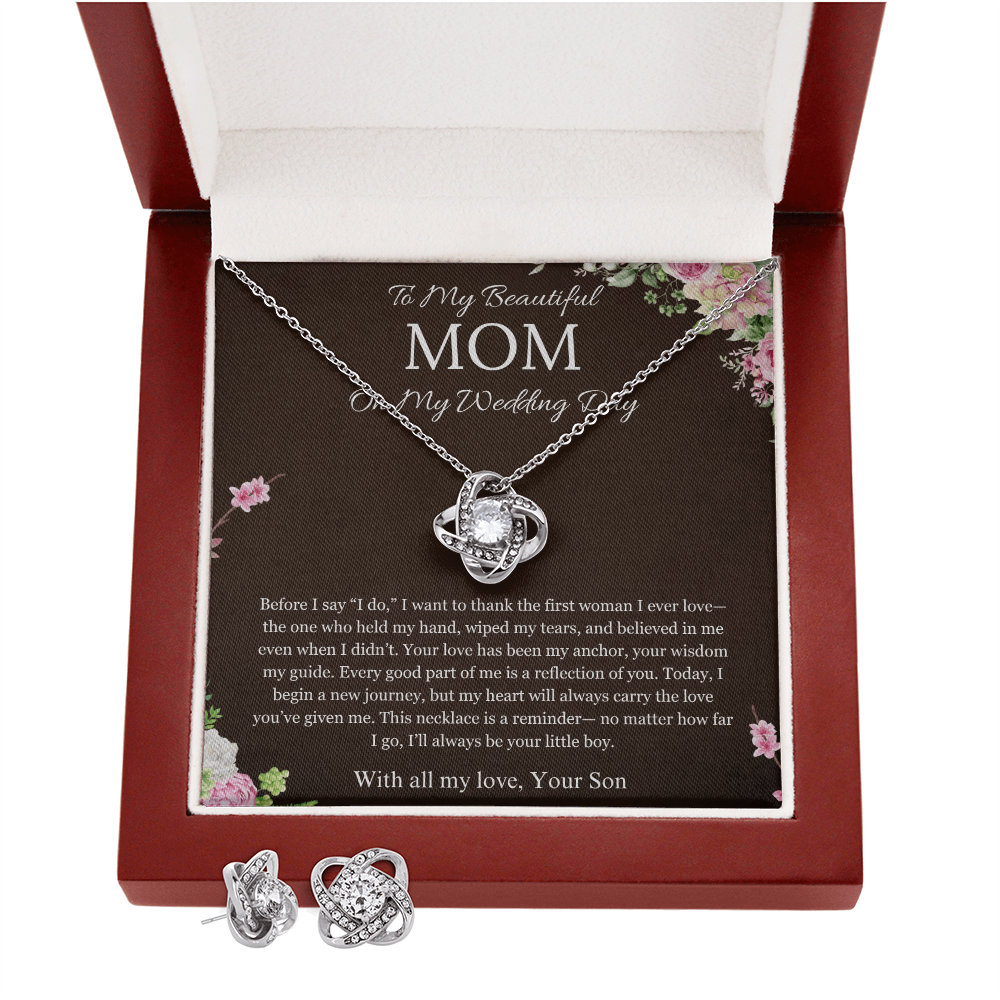 Mother of the Groom Gift From Son To Mom Gift Love Knot Necklace And Earring Wedding Gift Necklace Groom to Mother Son to Mother Gift For Wedding