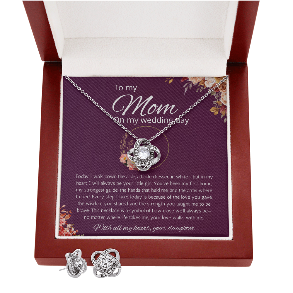 Mother of Bride Gift From Daughter Mother of the Bride From Bride Love Knot Necklace and Earring set Wedding Gift, Engagement Gift from Daughter