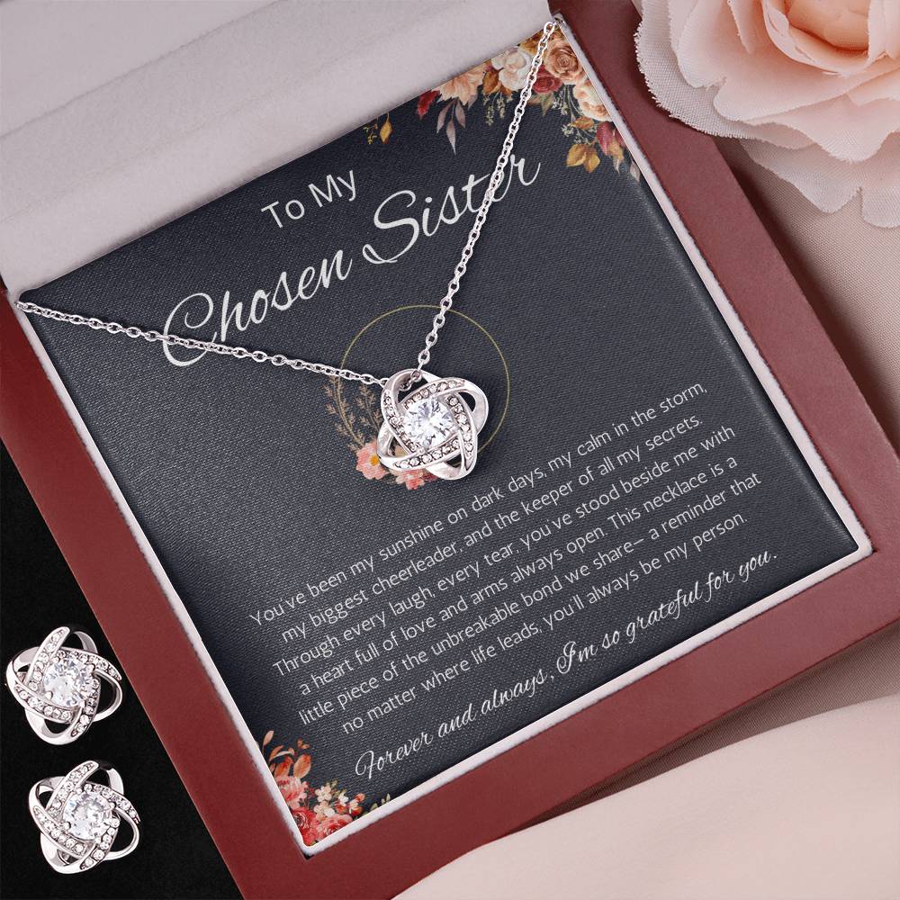 Soul Sister Necklace, Unbiological Sister Gift,  Love  Knot Necklace and Earring Set, Best Friend Gift, BFF gift Necklace, Birthday, Graduation, Christmas