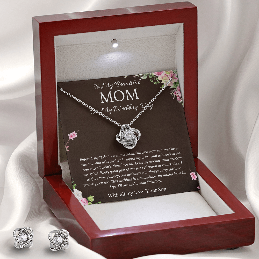 Mother of the Groom Gift From Son To Mom Gift Love Knot Necklace And Earring Wedding Gift Necklace Groom to Mother Son to Mother Gift For Wedding