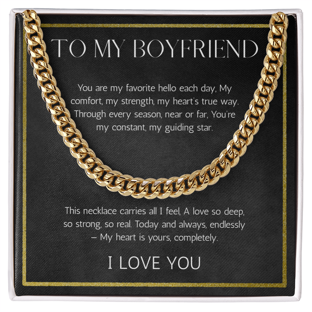 Boyfriend Valentines Day Birthday Anniversary Gift Necklace, Cuban chain Necklace For Boyfriend From Girlfriend, Love Message Card Necklace