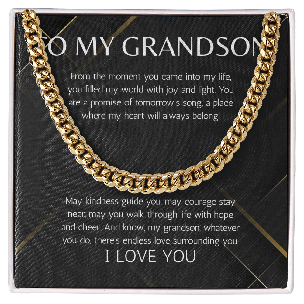 Grandson Gift Necklace Cuban Chain Jewelry for Grandson From Grandma Grandpa Birthday Graduation Christmas Gift Grandparent