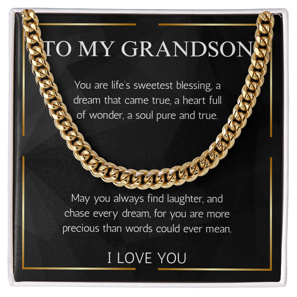 Grandson Gift Jewelry Necklace Cuban Chain for Grandson From Grandma Grandpa Nana Birthday Graduation Christmas Gift Grandparent