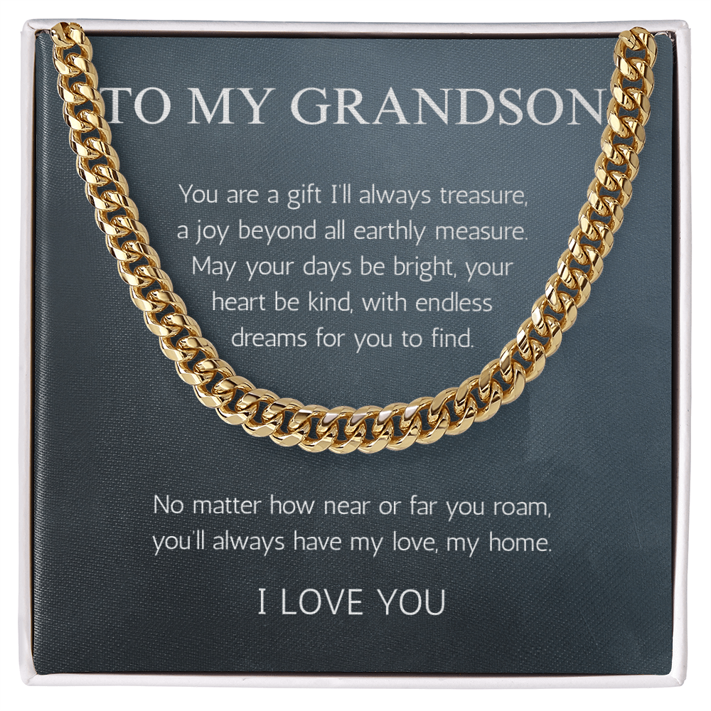 Grandson Gift Necklace Jewelry Cuban Chain for Grandson From Grandma Grandpa Nana Graduation Birthday Christmas Gift