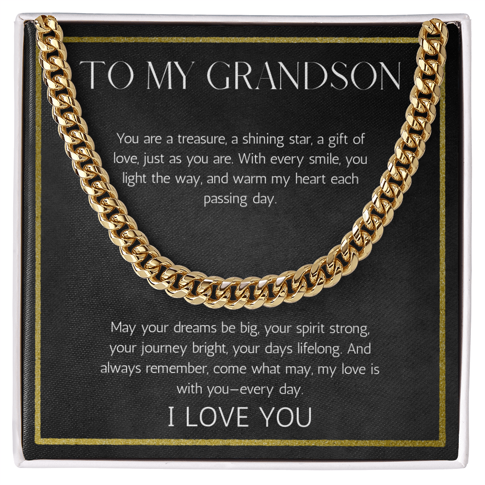 Grandson Gift from Grandparent Necklace Cuban Chain Jewelry for Grandson From Grandma Grandpa Birthday Graduation Christmas Gift