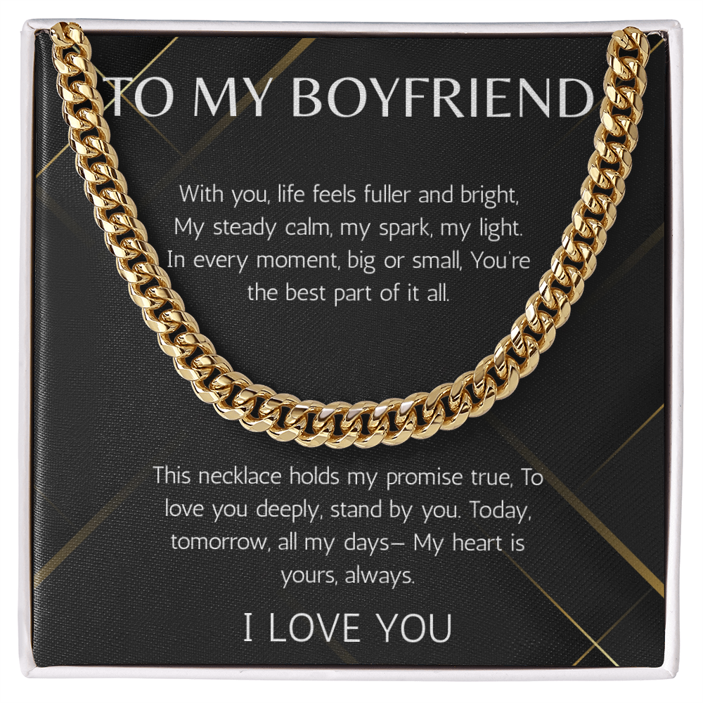 To My Boyfriend Gift Necklace, Cuban Chain Gift for Boyfriend for Valentines Day, Birthday, Anniversary, From Girlfriend