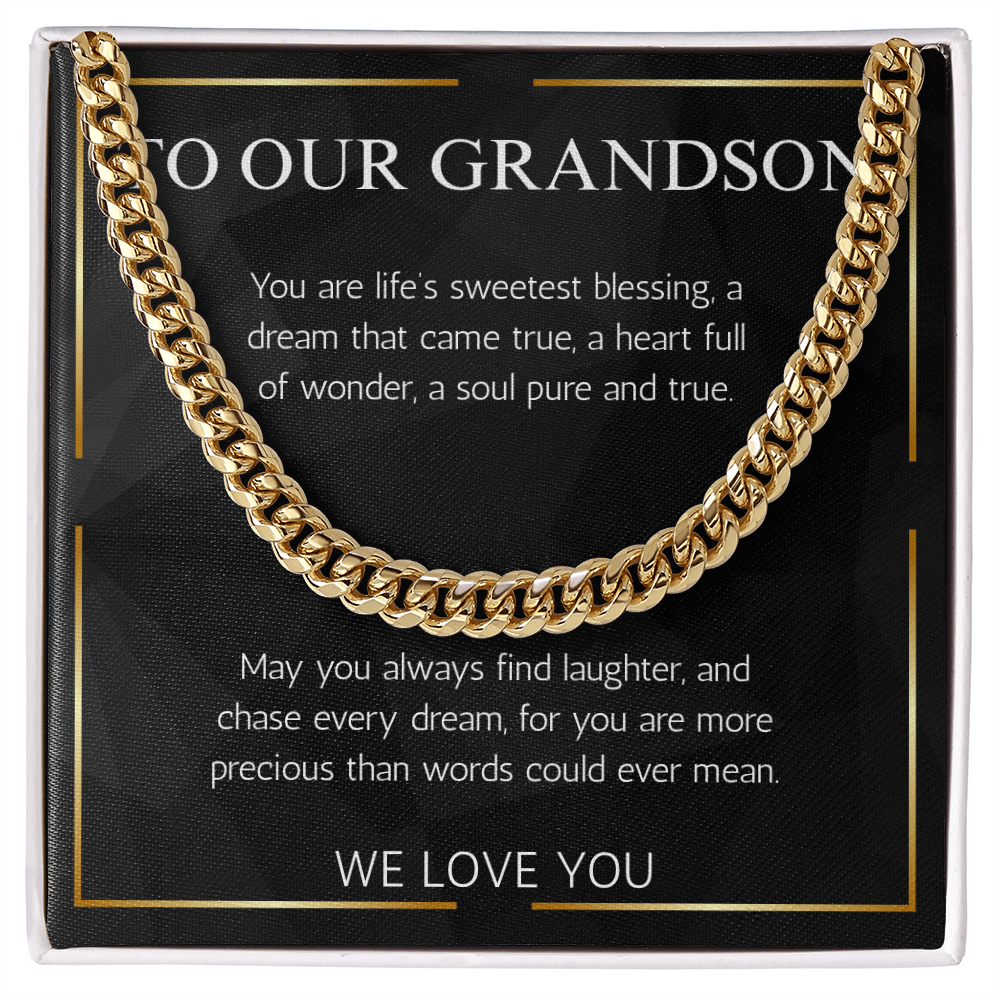 Grandson Gift Jewelry Necklace Cuban Chain for Grandson From Both Grandma Grandpa  Birthday Graduation
