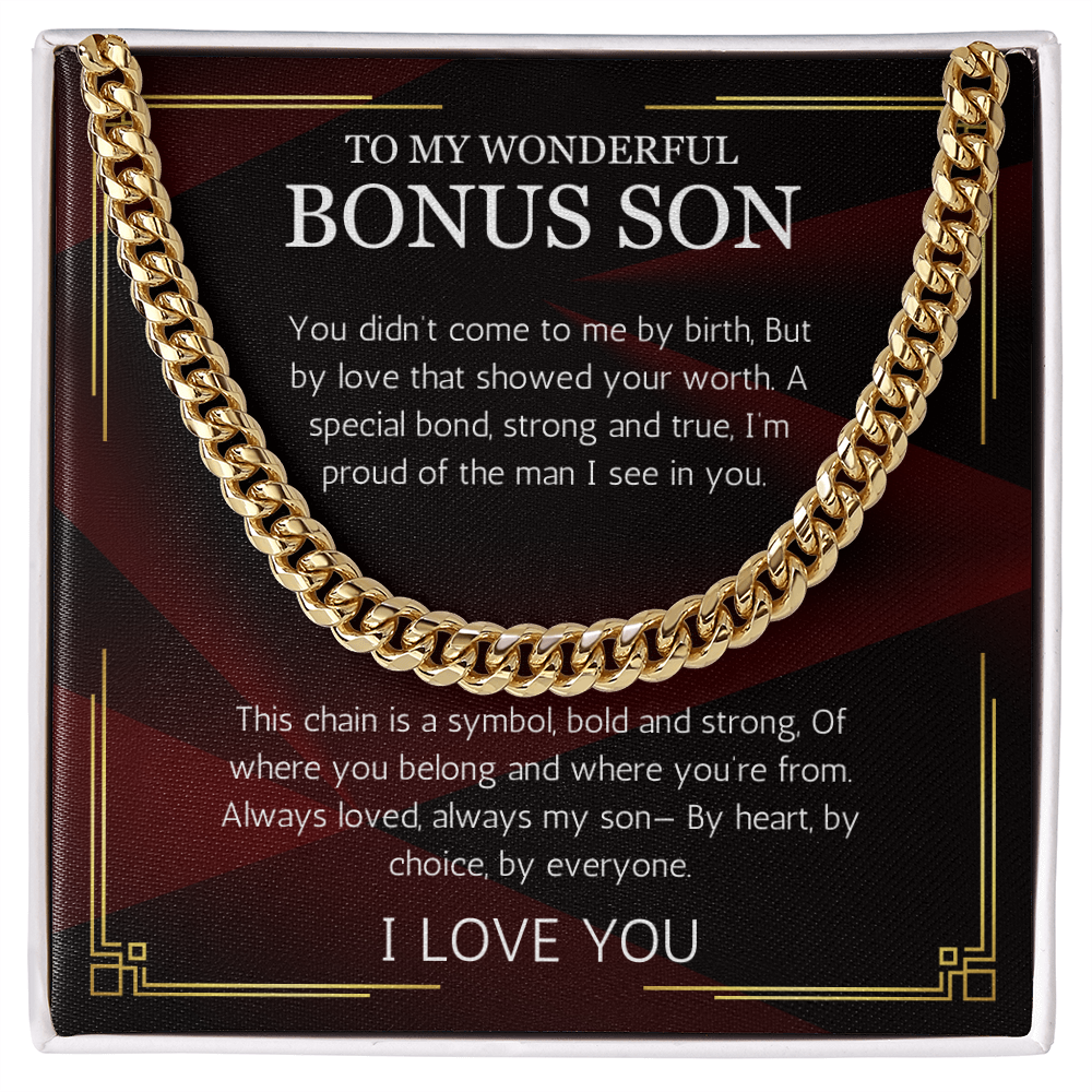 Bonus Son Gift, Birthday Gift For Bonus Son, Cuban Chain Stepson Birthday Gift, Graduation, Christmas Gift, Stepchild Gift, Step Kid Gift
