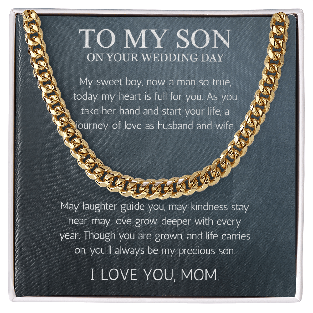Mother to Son Wedding Gift, To My son Wedding Gift from Mom, Cuban Chain Necklace Gift For Son on Wedding Day, Gift From Mother, Groom Gift