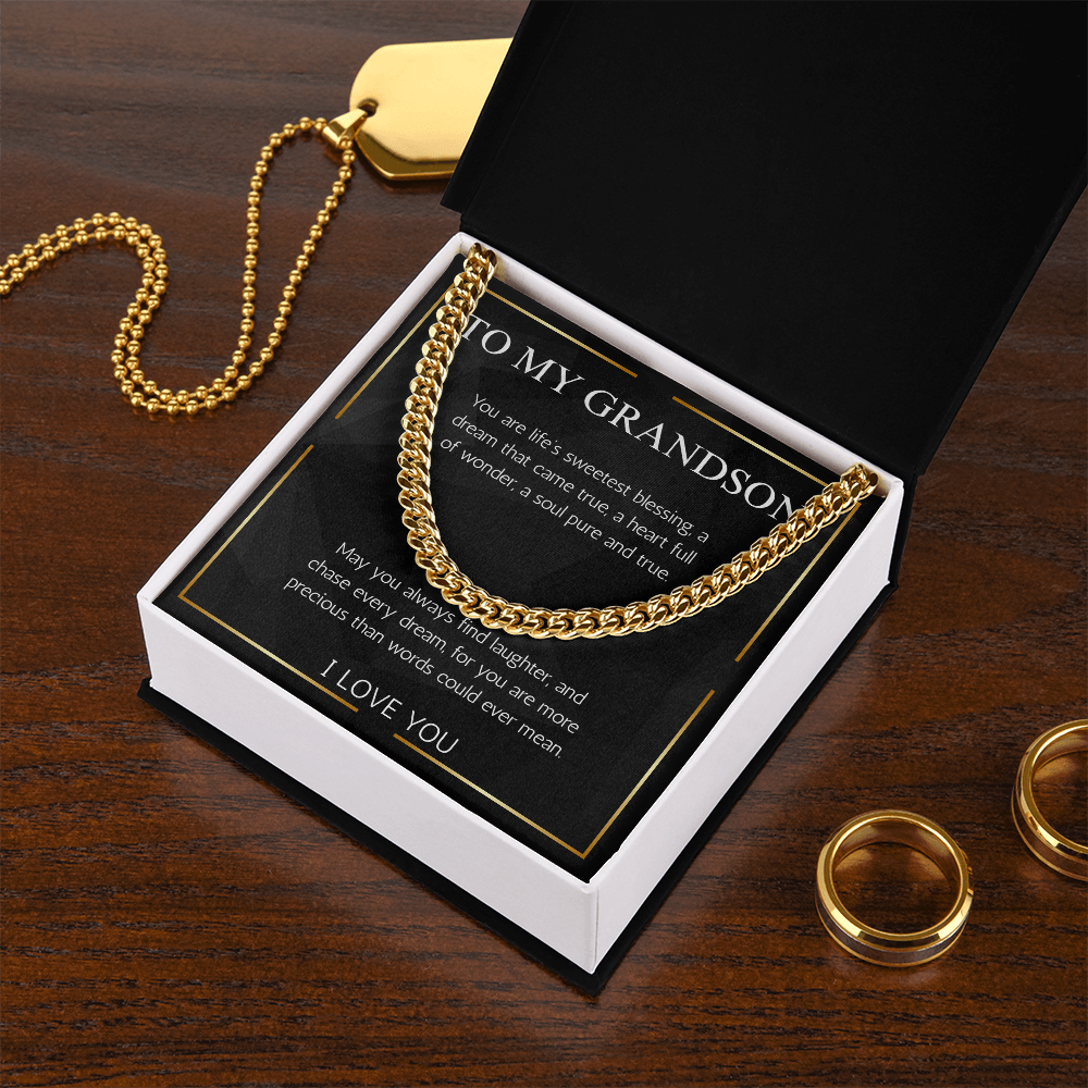 Grandson Gift Jewelry Necklace Cuban Chain for Grandson From Grandma Grandpa Nana Birthday Graduation Christmas Gift Grandparent