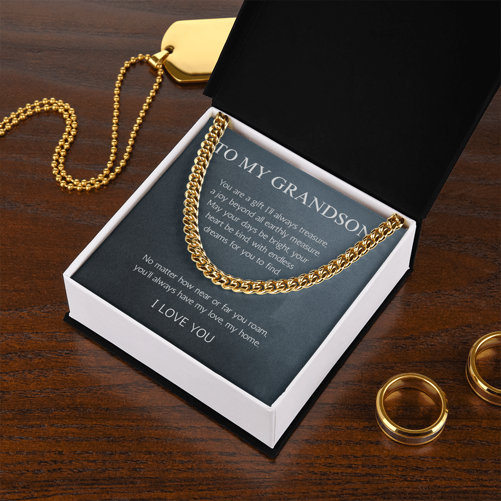 Grandson Gift Necklace Jewelry Cuban Chain for Grandson From Grandma Grandpa Nana Graduation Birthday Christmas Gift