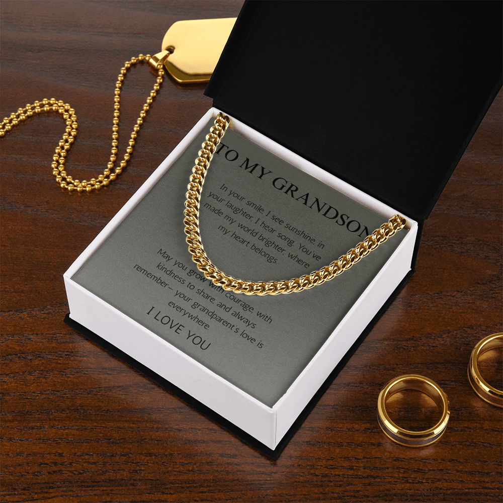 To My Grandson Gift Necklace Cuban Chain for Grandson From Grandma Grandpa Nana Graduation Birthday Christmas Gift