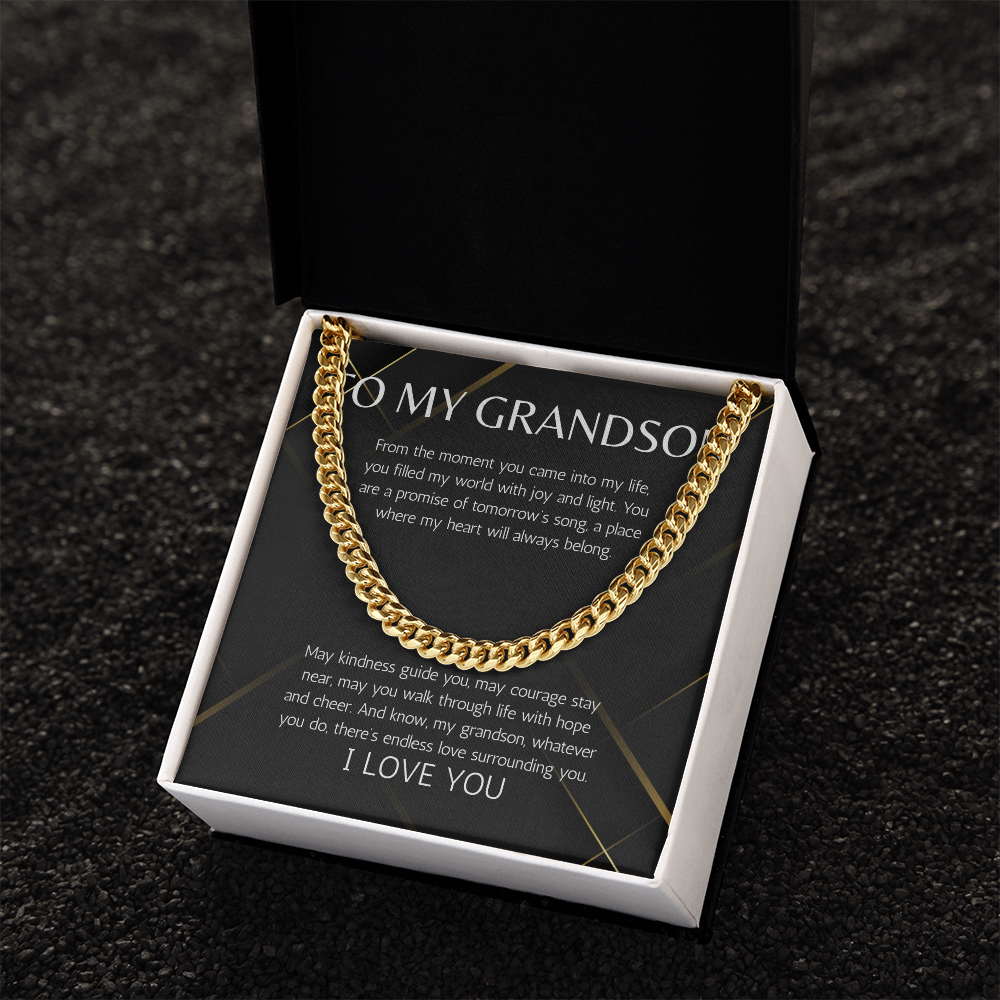 Grandson Gift Necklace Cuban Chain Jewelry for Grandson From Grandma Grandpa Birthday Graduation Christmas Gift Grandparent