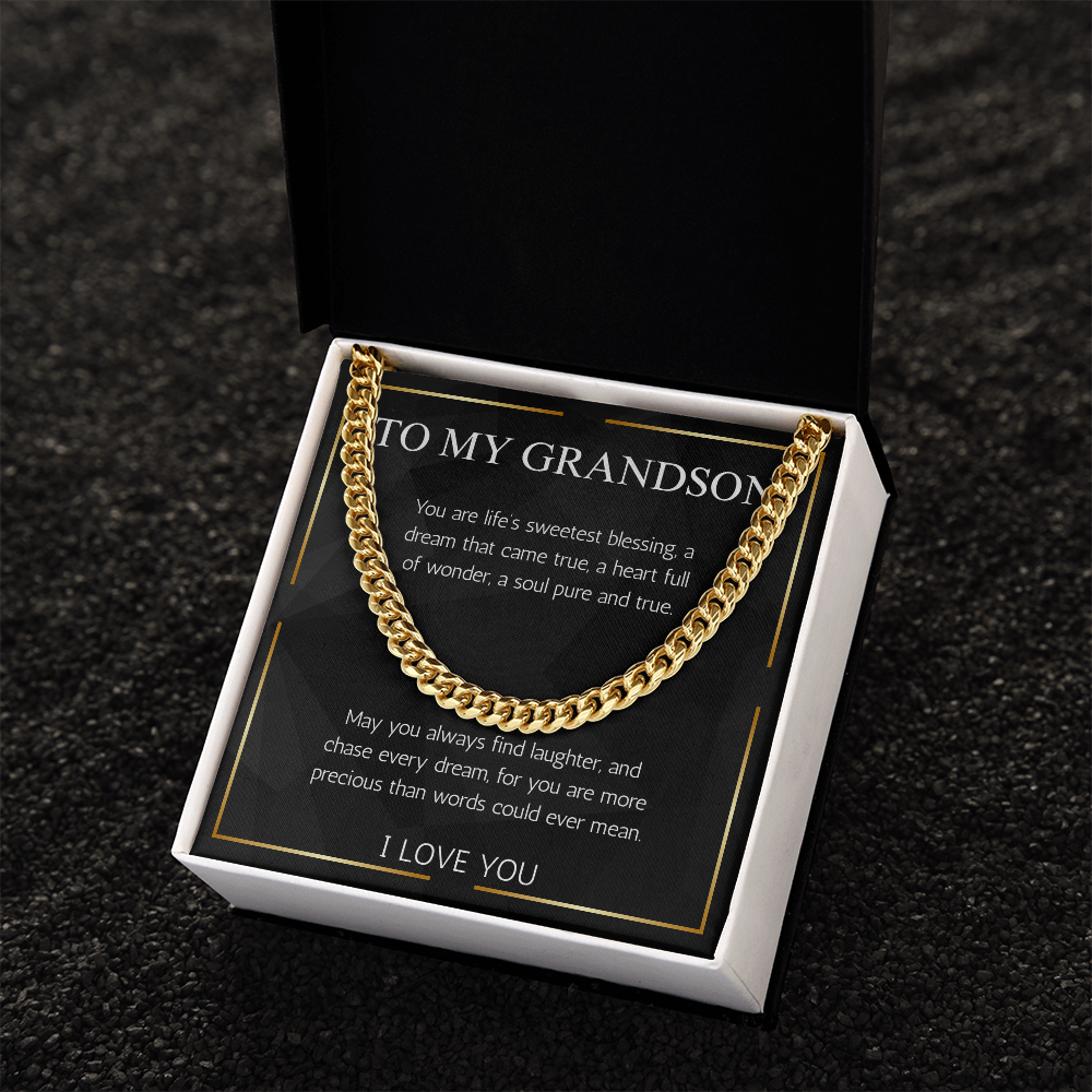 Grandson Gift Jewelry Necklace Cuban Chain for Grandson From Grandma Grandpa Nana Birthday Graduation Christmas Gift Grandparent