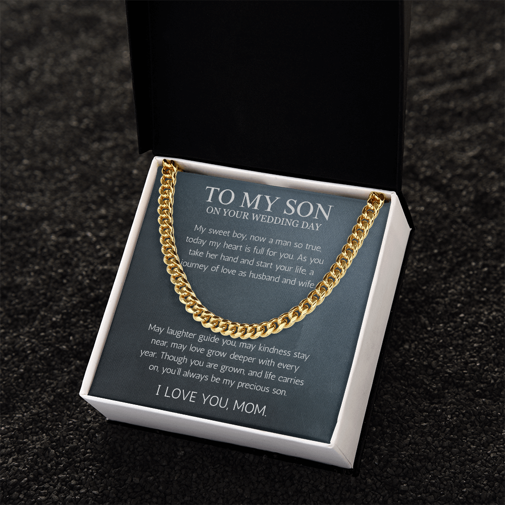 Mother to Son Wedding Gift, To My son Wedding Gift from Mom, Cuban Chain Necklace Gift For Son on Wedding Day, Gift From Mother, Groom Gift