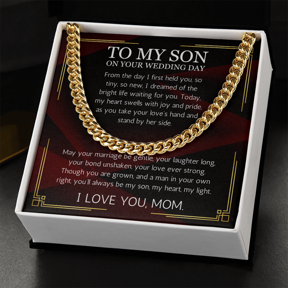 Mother to Son Wedding Gift, Cuban Chain Necklace Gift For Son on Wedding Day, To My son Wedding Gift from Mom, Gift From Mother, Groom Gift