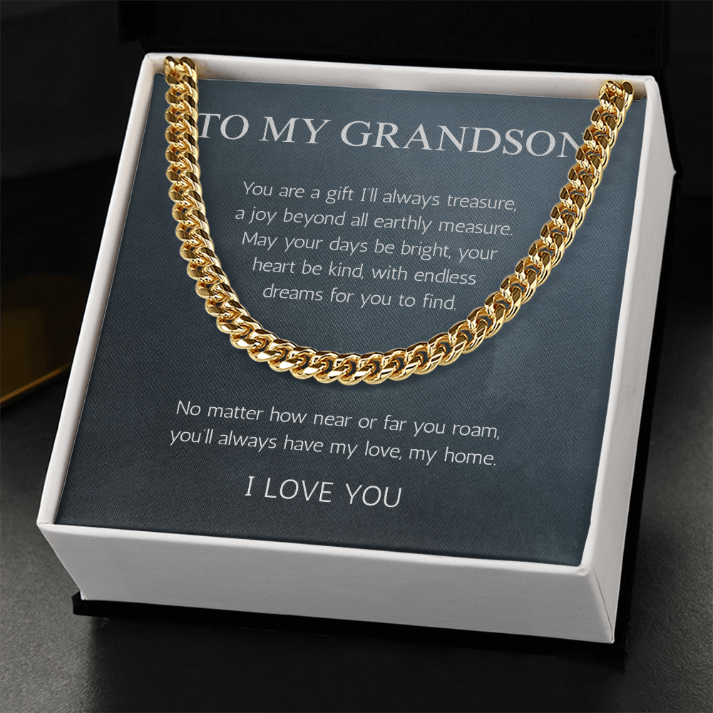 Grandson Gift Necklace Jewelry Cuban Chain for Grandson From Grandma Grandpa Nana Graduation Birthday Christmas Gift