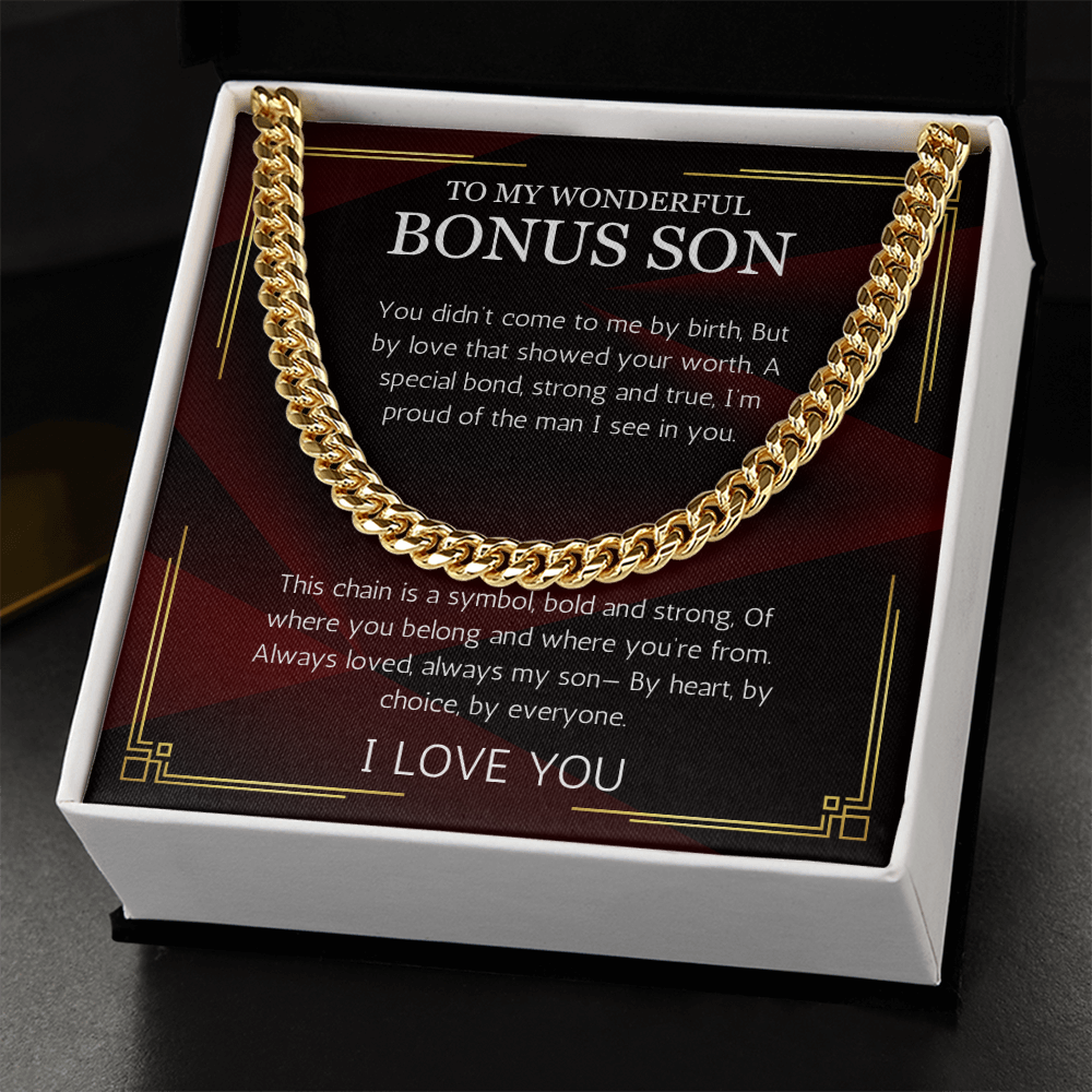 Bonus Son Gift, Birthday Gift For Bonus Son, Cuban Chain Stepson Birthday Gift, Graduation, Christmas Gift, Stepchild Gift, Step Kid Gift