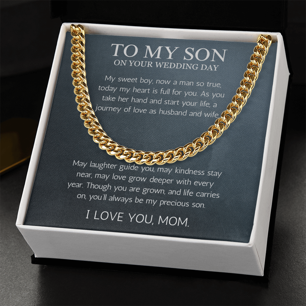 Mother to Son Wedding Gift, To My son Wedding Gift from Mom, Cuban Chain Necklace Gift For Son on Wedding Day, Gift From Mother, Groom Gift