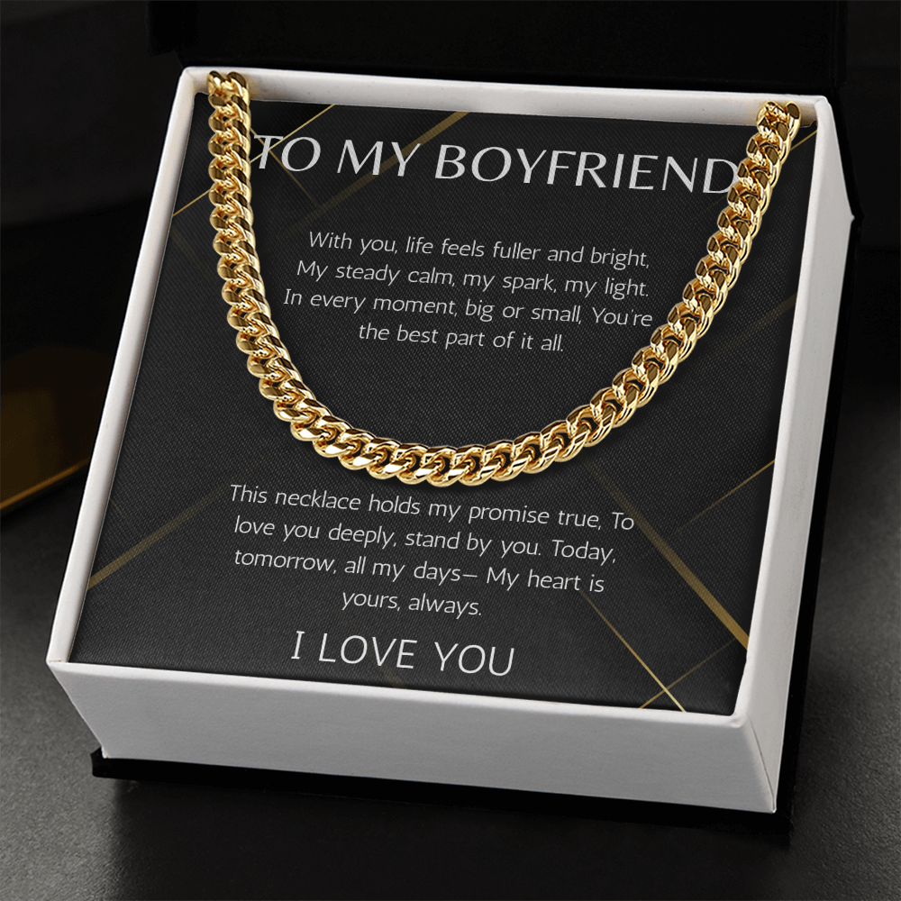 To My Boyfriend Gift Necklace, Cuban Chain Gift for Boyfriend for Valentines Day, Birthday, Anniversary, From Girlfriend