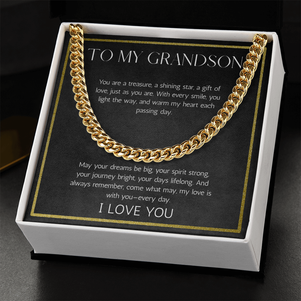 Grandson Gift from Grandparent Necklace Cuban Chain Jewelry for Grandson From Grandma Grandpa Birthday Graduation Christmas Gift