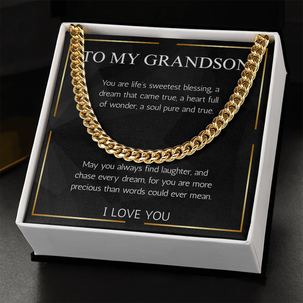 Grandson Gift Jewelry Necklace Cuban Chain for Grandson From Grandma Grandpa Nana Birthday Graduation Christmas Gift Grandparent