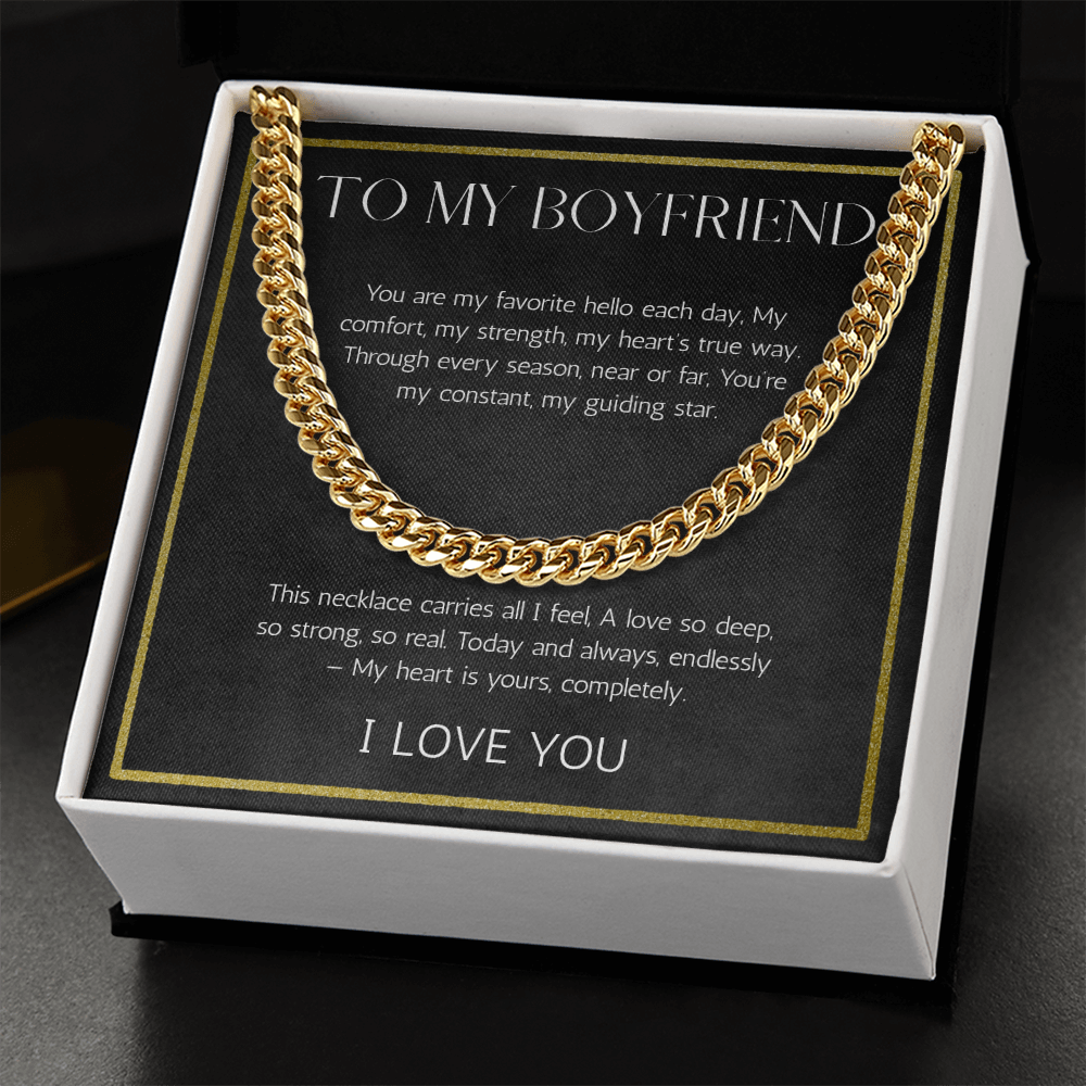 Boyfriend Valentines Day Birthday Anniversary Gift Necklace, Cuban chain Necklace For Boyfriend From Girlfriend, Love Message Card Necklace