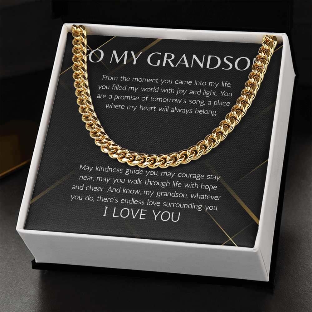 Grandson Gift Necklace Cuban Chain Jewelry for Grandson From Grandma Grandpa Birthday Graduation Christmas Gift Grandparent