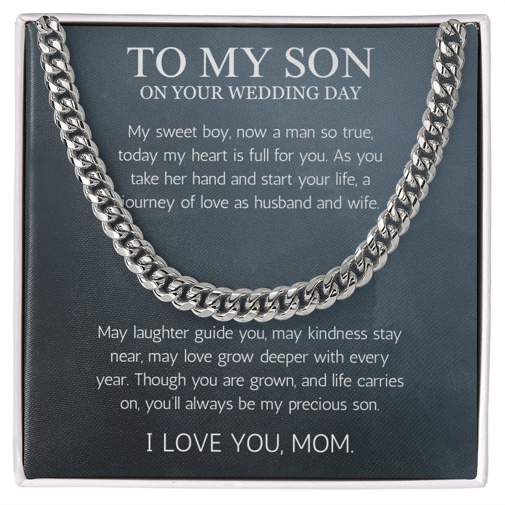 Mother to Son Wedding Gift, To My son Wedding Gift from Mom, Cuban Chain Necklace Gift For Son on Wedding Day, Gift From Mother, Groom Gift