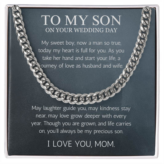 Mother to Son Wedding Gift, To My son Wedding Gift from Mom, Cuban Chain Necklace Gift For Son on Wedding Day, Gift From Mother, Groom Gift