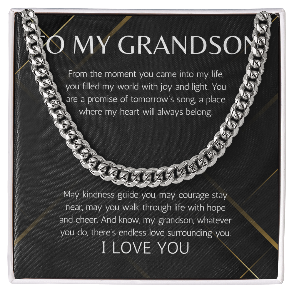 Grandson Gift Necklace Cuban Chain Jewelry for Grandson From Grandma Grandpa Birthday Graduation Christmas Gift Grandparent