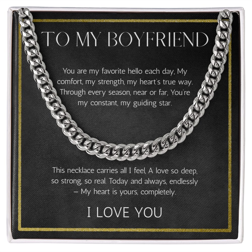 Boyfriend Valentines Day Birthday Anniversary Gift Necklace, Cuban chain Necklace For Boyfriend From Girlfriend, Love Message Card Necklace
