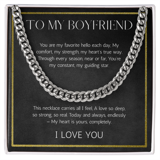 Boyfriend Valentines Day Birthday Anniversary Gift Necklace, Cuban chain Necklace For Boyfriend From Girlfriend, Love Message Card Necklace