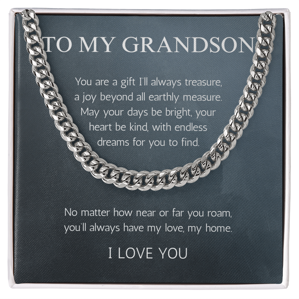 Grandson Gift Necklace Jewelry Cuban Chain for Grandson From Grandma Grandpa Nana Graduation Birthday Christmas Gift