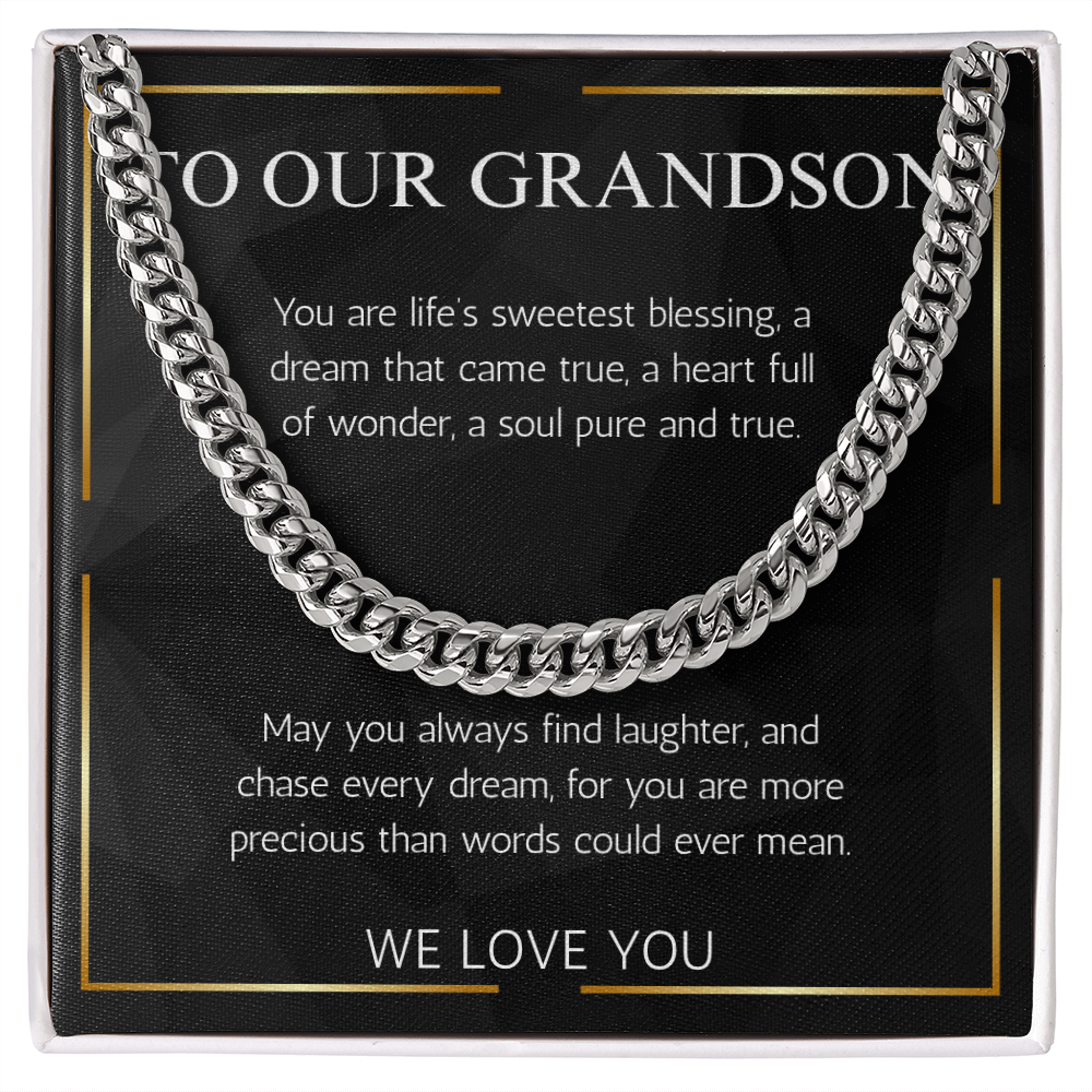 Grandson Gift Jewelry Necklace Cuban Chain for Grandson From Both Grandma Grandpa  Birthday Graduation