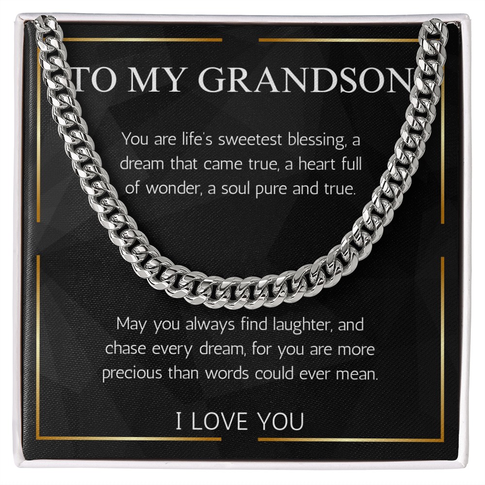Grandson Gift Jewelry Necklace Cuban Chain for Grandson From Grandma Grandpa Nana Birthday Graduation Christmas Gift Grandparent