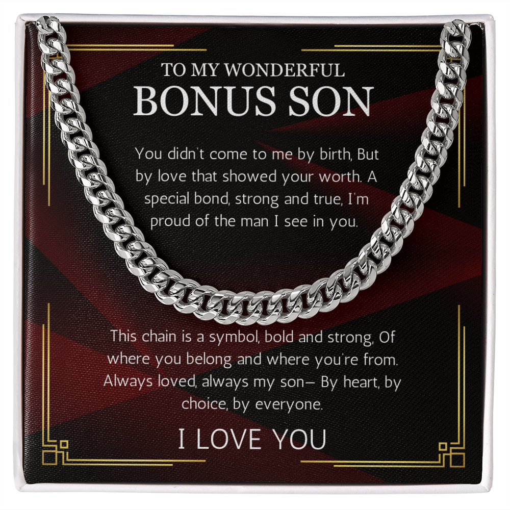 Bonus Son Gift, Birthday Gift For Bonus Son, Cuban Chain Stepson Birthday Gift, Graduation, Christmas Gift, Stepchild Gift, Step Kid Gift