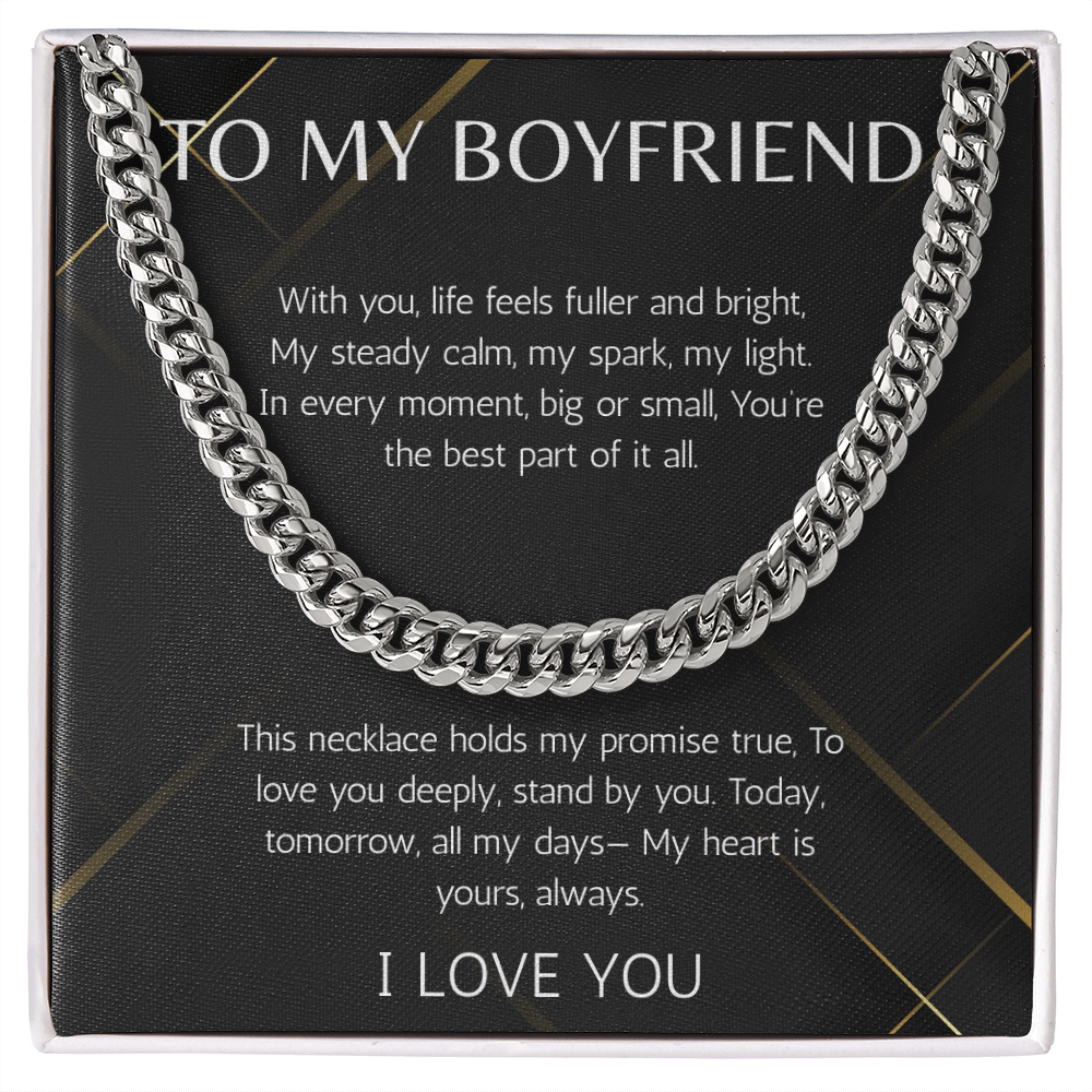To My Boyfriend Gift Necklace, Cuban Chain Gift for Boyfriend for Valentines Day, Birthday, Anniversary, From Girlfriend