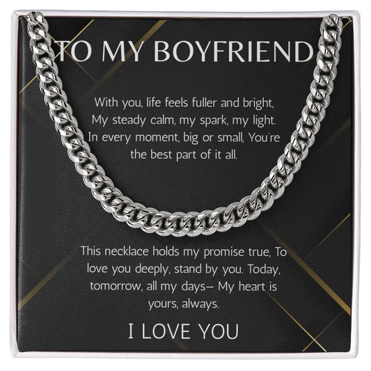 To My Boyfriend Gift Necklace, Cuban Chain Gift for Boyfriend for Valentines Day, Birthday, Anniversary, From Girlfriend