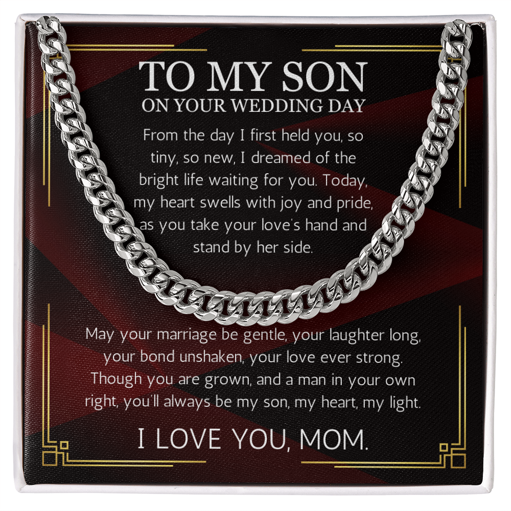 Mother to Son Wedding Gift, Cuban Chain Necklace Gift For Son on Wedding Day, To My son Wedding Gift from Mom, Gift From Mother, Groom Gift