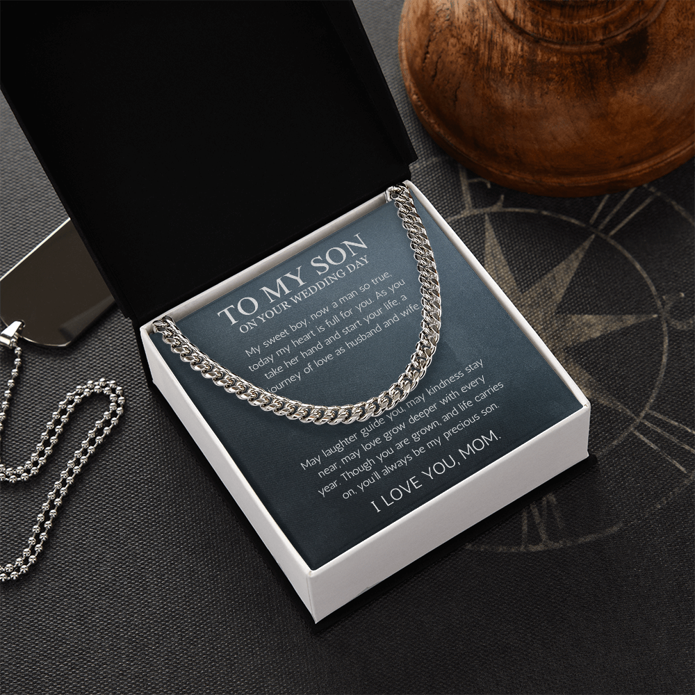 Mother to Son Wedding Gift, To My son Wedding Gift from Mom, Cuban Chain Necklace Gift For Son on Wedding Day, Gift From Mother, Groom Gift